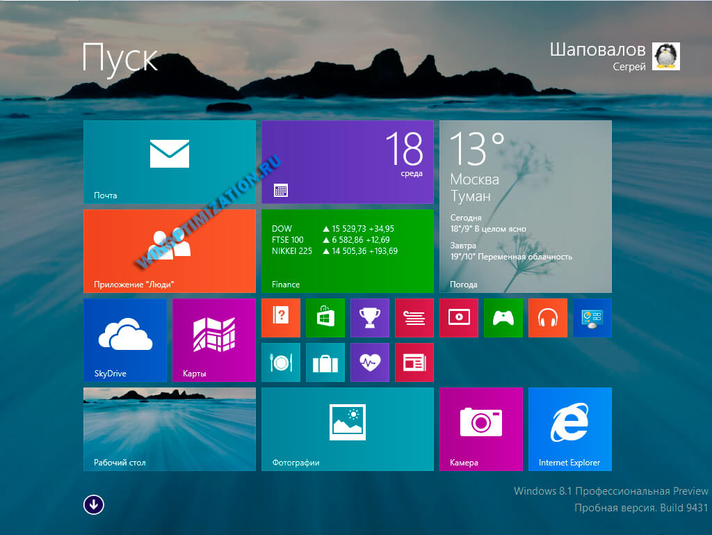 Начальный экран с фоном рабочего стола Начальный экран с фоном рабочего стола