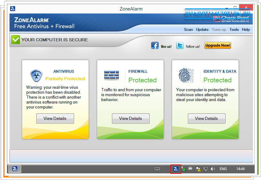 Основное окно и интерфейс ZoneAlarm Free antivirus Firewall Основное окно и интерфейс ZoneAlarm Free antivirus Firewall