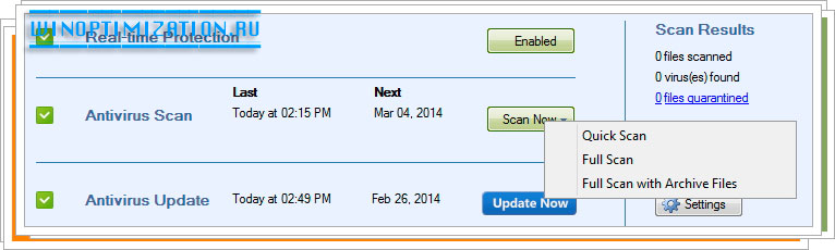 Режимы сканирования системы Режимы сканирования системы