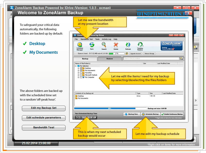 Окно справки инструмента резервного копирования Окно справки инструмента резервного копирования