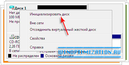 Инициализация и подключение виртуального диска Инициализация и подключение виртуального диска